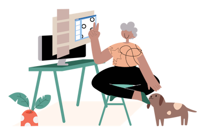 education A person sitting at a desk with a dog