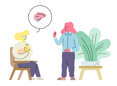 mental health A person with a brain in the middle of their head.