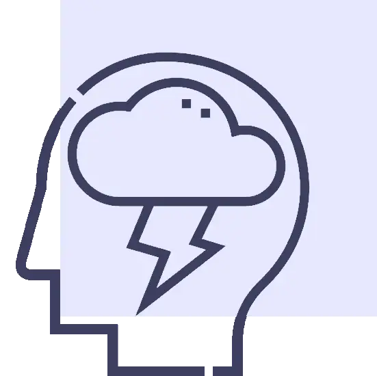 A drawing of a cloud with lightning coming from it.