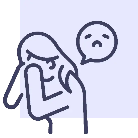 A person with their hand on her head and a speech bubble above it.